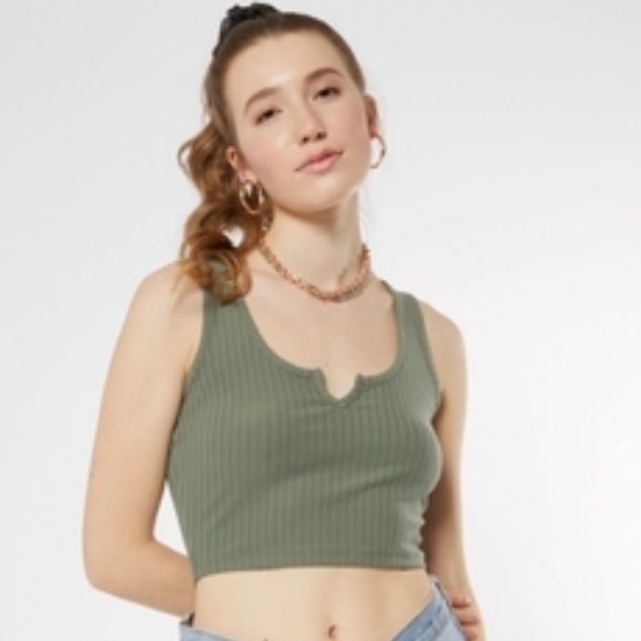 RUE21 Olive Notch Neck Crop Top - Picture 1 of 5